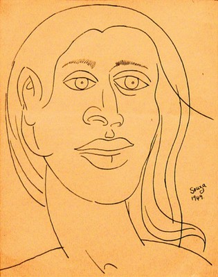 Untitled (Female portrait in blue ink)